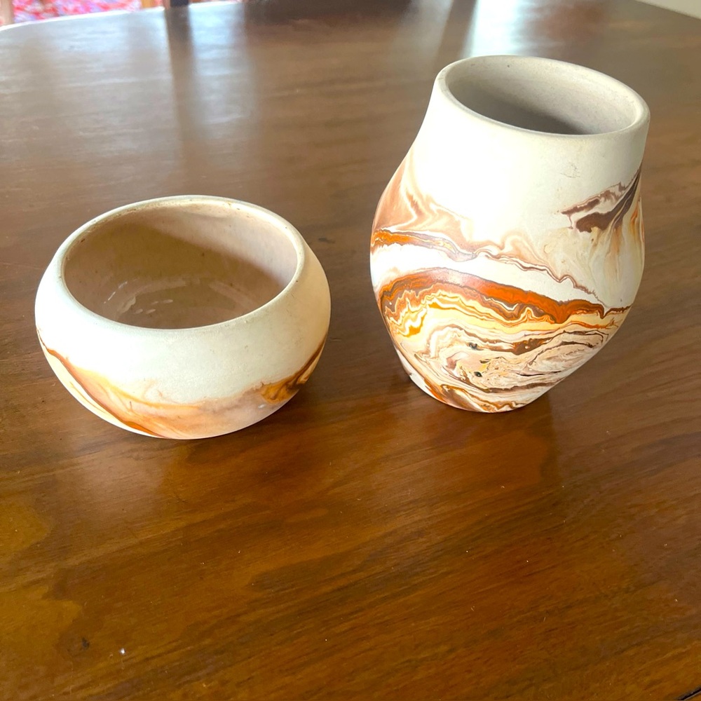 Nemadji Pottery Bundle Matching Vintage Pottery 1 Bowl 1 vase